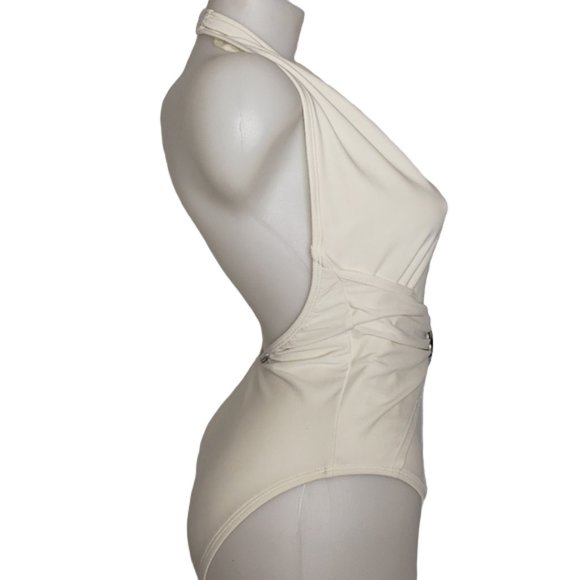 ANNE COLE DEEP PLUNGE WHITE ONE PIECE SWIMSUIT SIZE 12 - Picture 4 of 15
